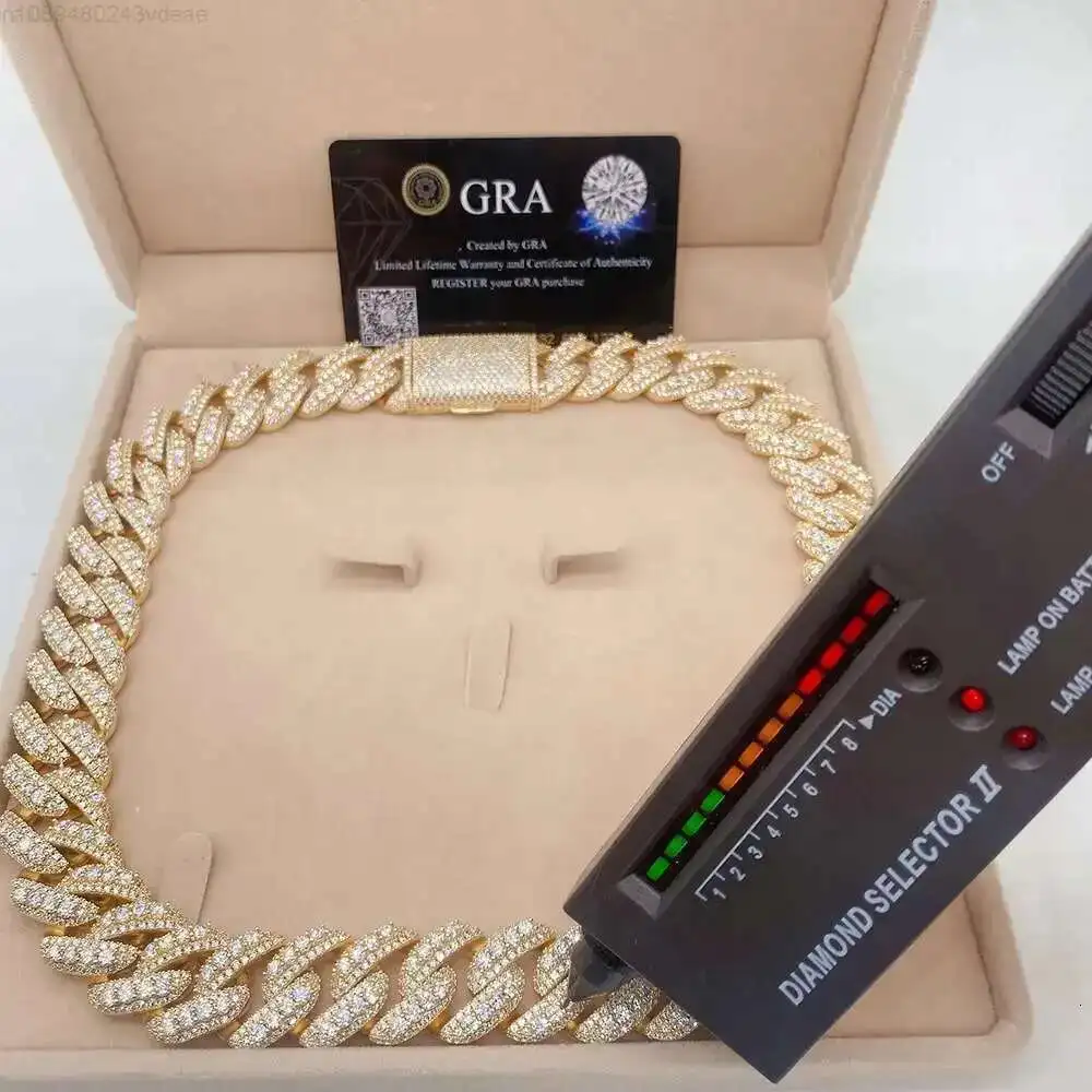 

Hip Hop Iced Out 3 Rows Gra Certificate Vvs Moissanite Fine Jewelry Necklaces Miami Silver Mens 20mm Cuban Link Chain