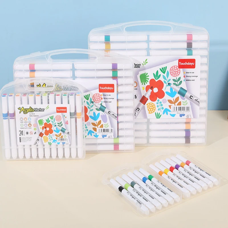12/24/36/48/60 Multi-Colored Boxed Acrylic Markers, Hand-Drawn Waterproof Colored Markers with Thick Round Shafts, Suitable for