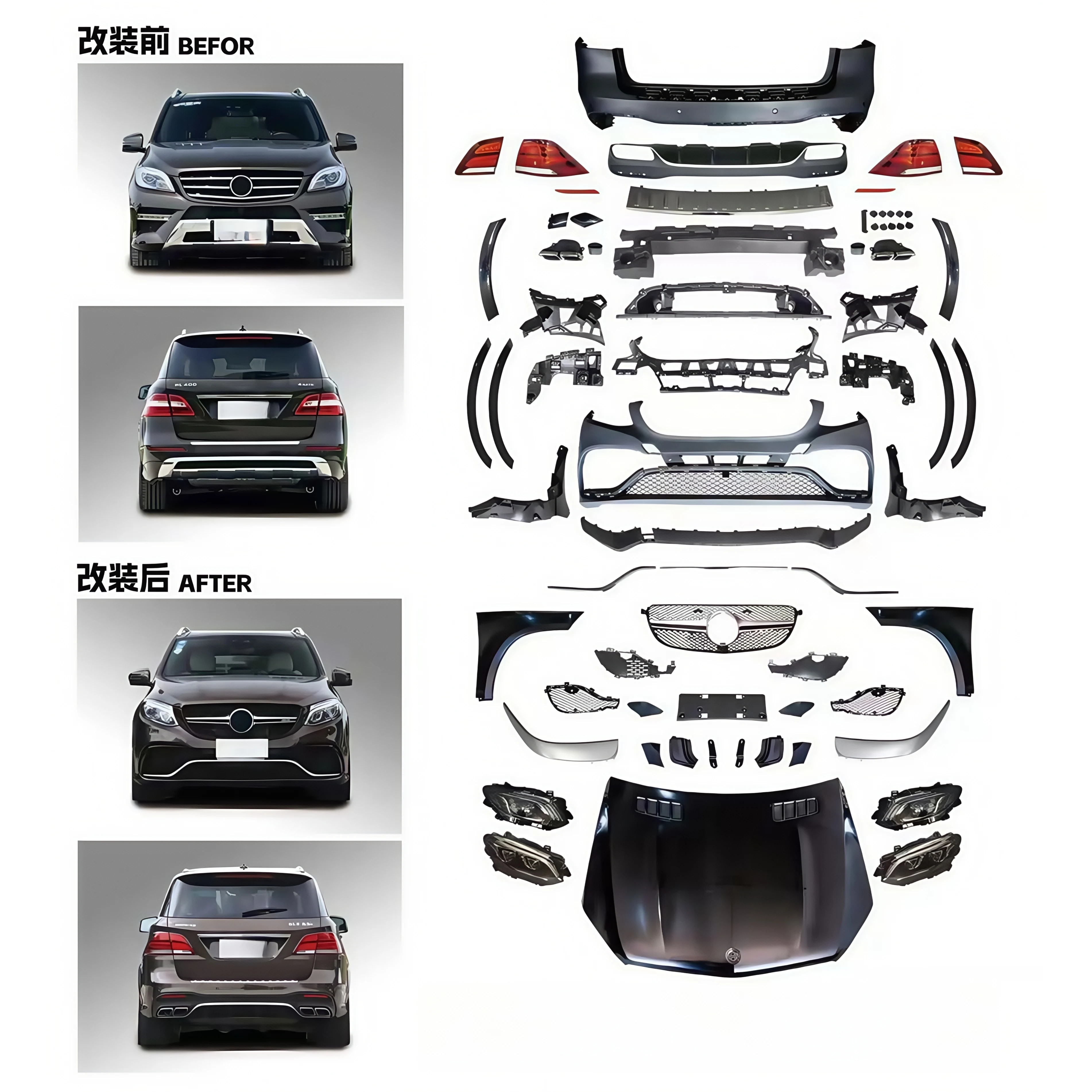 

BR Auto Old to New Lossless Install Bodykit for Mercedes Benz ML W166 to GLE W166 (13-15 to 16-19)