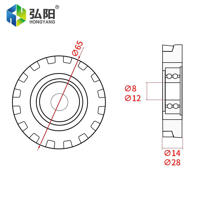 La ruota di pressione concava del rullo di pressione in gomma twill 65*12*28mm è adatta per gli strumenti di lavorazione del legno della macchina per sigillare bordi NANXING