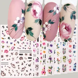 2/4/8pcs 3D Spring Floral Nail Art Stickers Geometry Blossom Flower Petals Leaf Designs Self-Adhesive Nail Decals Decoration DIY