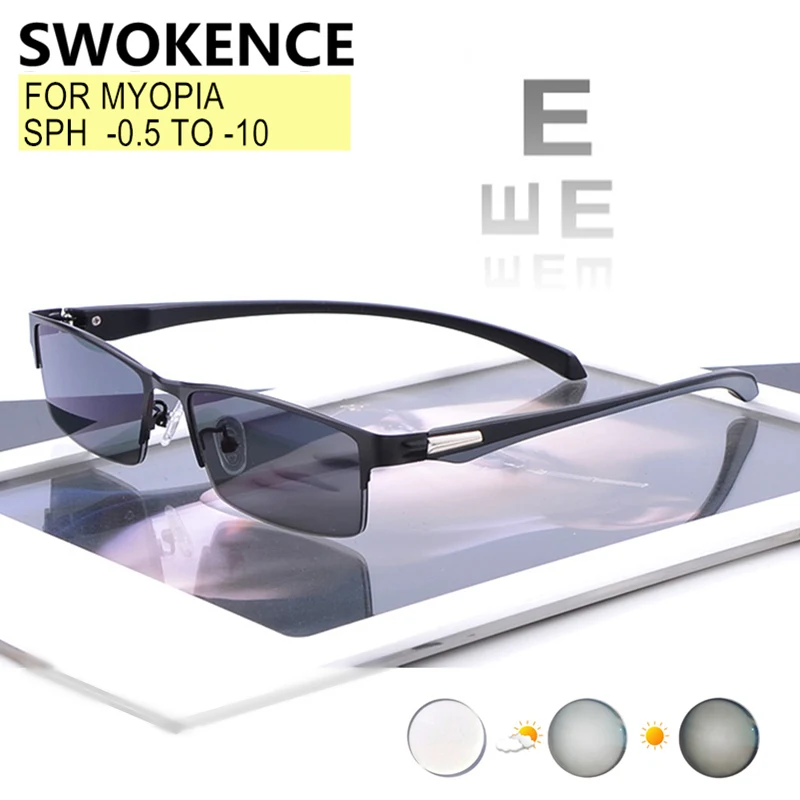 Myopia Glasses -0.5 TO -10 Photochromic Or Blue Light Blocking Men Women Half Frame Shortsighted Eyeglasses Customizable F062