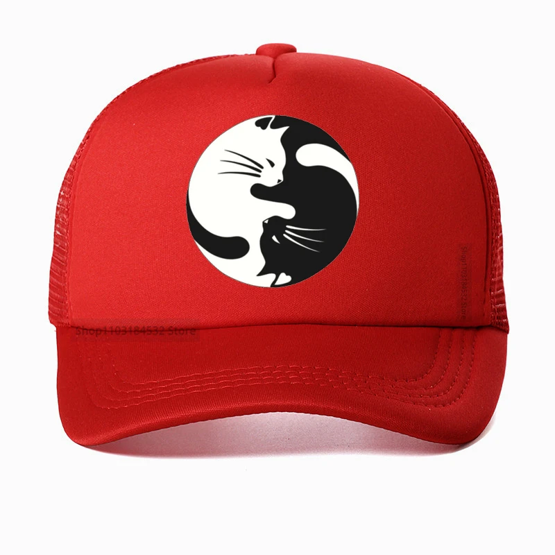 Бейсболка с мультяшным принтом «кошка Инь-Ян»