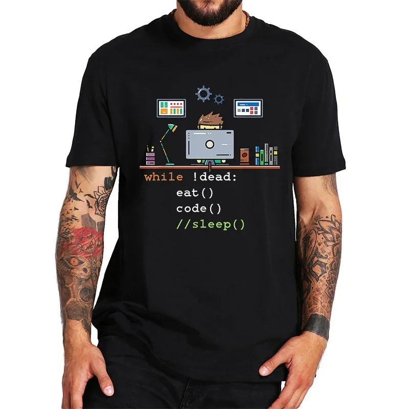 Lustige T-Shirts Informatik Python Programmierer essen Code Schlaf T-Shirts Grafik Streetwear Kurzarm Geburtstag Sommer T-Shirt