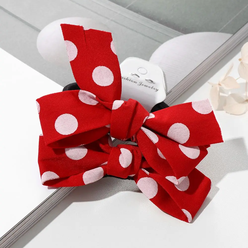 2pcs/set الأزياء الأحمر Bowknot موجة نقطة رئيس حبل أغطية الرأس الشعر حبل مزدوج ذيل الحصان #3