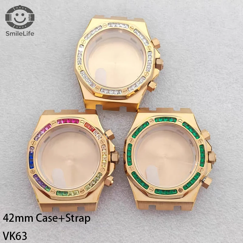 smilelife-vk63-41mm-gemstone-outer-ring-gold-watch-case-with-strap-sapphire-glass-fit-vk63-quartz-movement-watch-accessories