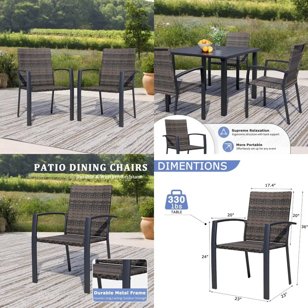 

Набор из 2 обеденных стульев для уличного патио, металлический каркас с текстильной тканью, мягкие кресла с поддержкой 400 фунтов для сада и патио