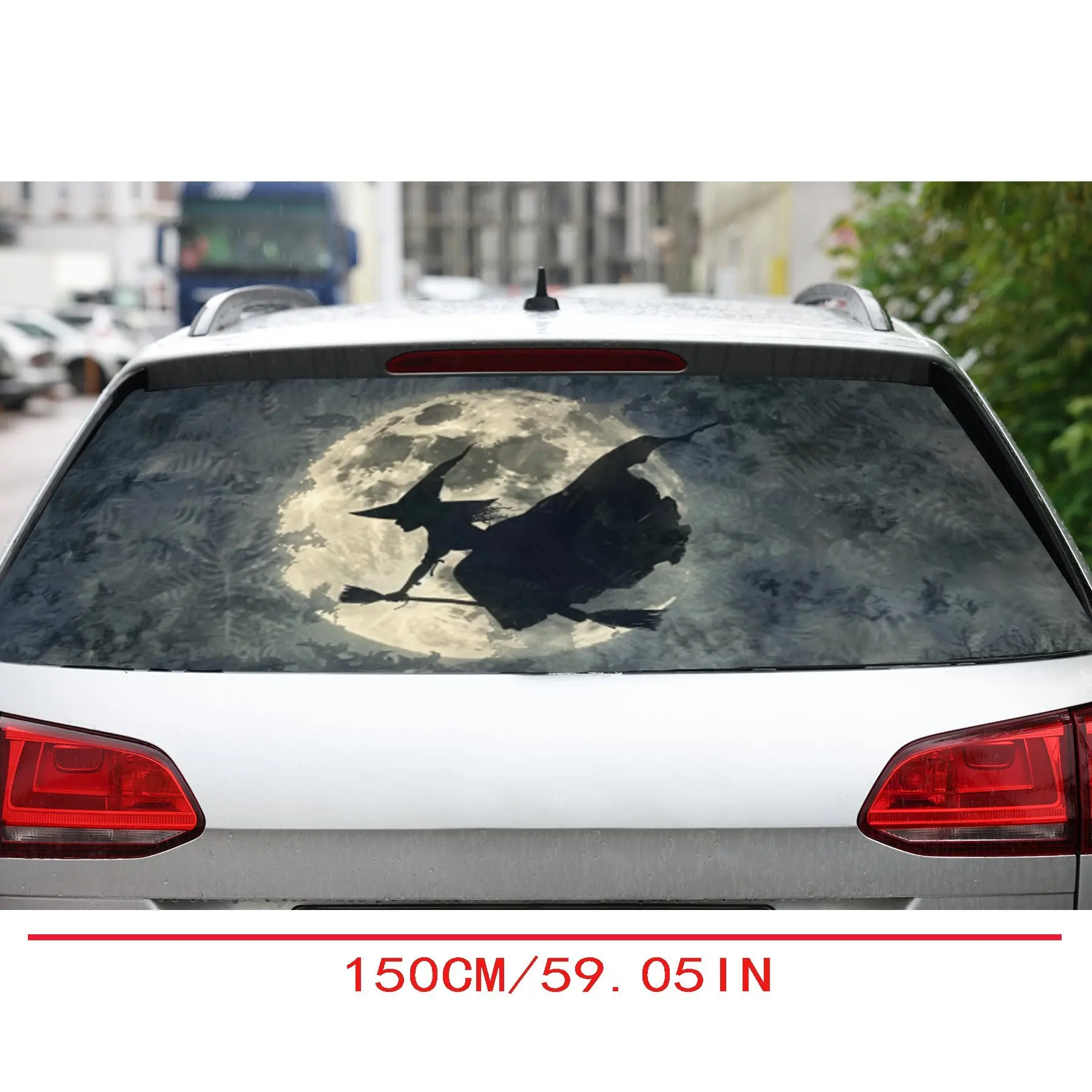 The Flying Witch in the moonlight PVC material self-adhesive waterproof car rear window sticker, easy to paste without falling o