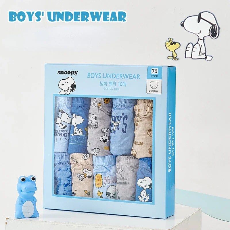 10pcs Snoopy Boys Underwear Anime Kids Cotton Underpants Breathable Soft Panties Cartoon Briefs for Infant Underpant 3 -10 Years