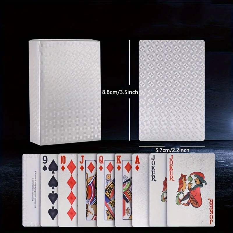 Spielkarten aus Silberfolie, Pokerspiel, wasserdichter Kunststoff, Poker-Geschenksammlung, Urlaubsparty-Aktivitäten, Schach- und Kartensouvenirs – Detail 2