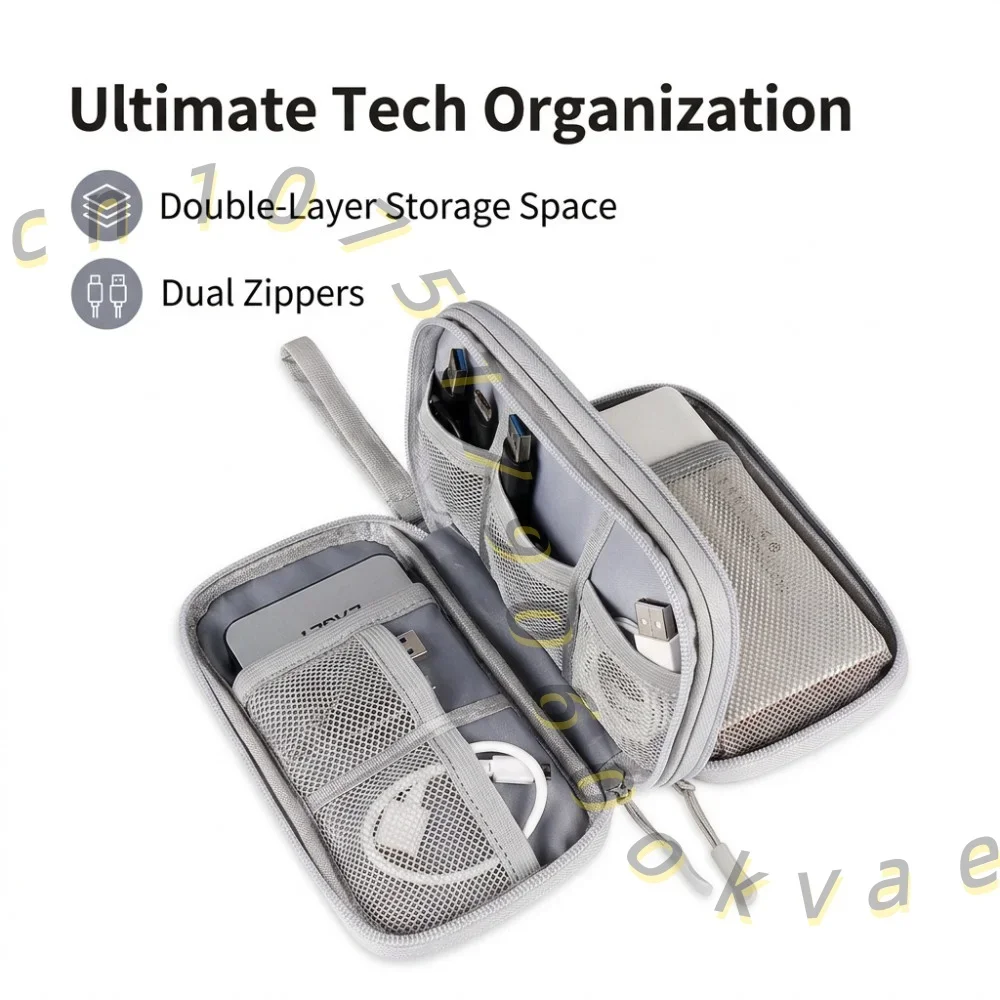Double Layer Electronics Organizer Travel Portable Cable Storage Bag Waterproof Gadget Pouch