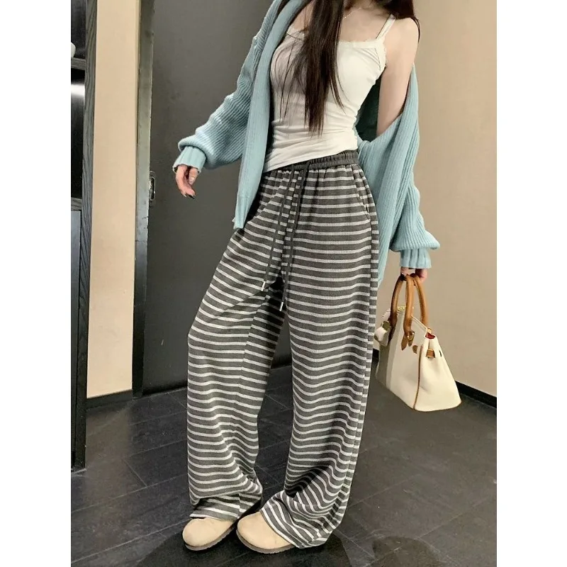 جديد الرباط مخطط ثنى عارضة للنساء في الخريف تنوعا فضفاض التخسيس السراويل واسعة الساق #5