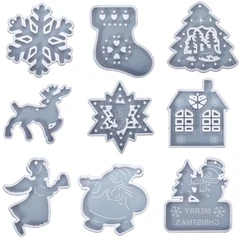 Multi-style Snowflake With Hole Silicone Molds Pendant Epoxy Resin Mold Christmas Tree Hanging Decoration DIY Jewelry Making