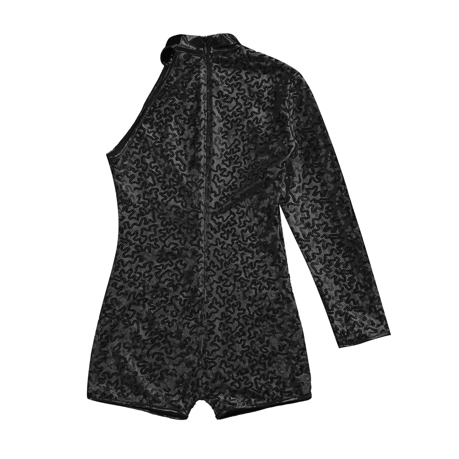 2 قطعة الفتيات الرقص الجمباز الزي غير المتماثلة طويلة الأكمام لامعة الترتر يوتار رباط شعر معدني ممارسة الرقص Custome #2