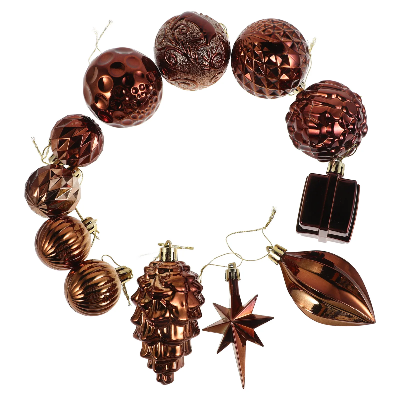 

12Pcs Christmas Tree Hanging Pendants Electroplated Octagonal Star Pine Cone Balls Shatterproof Xmas Party Decor