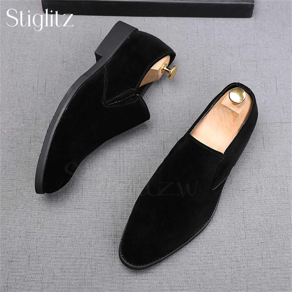 Black Suede Lace-Up Shoes for Men Concise Design Business Dress Shoes for Formal Occasions Handmade Wedding Banquet Oxford Shoes