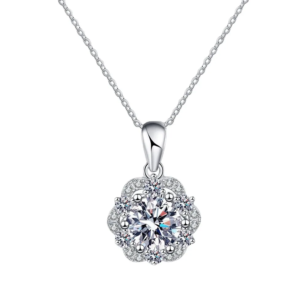 S925 Sterling Silver Pendant Moissanite Necklace Rose Luxury Earrings 1 carat D color Moissanite diamond necklace