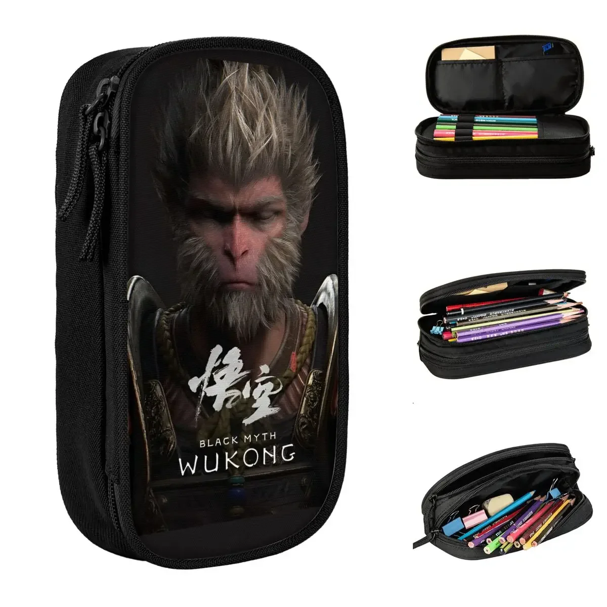 Black Myth Wukong Mythology Game Pencil Cases Pencilcases Pen Box for Boys Big Capacity Bags Students School Zipper Stationery