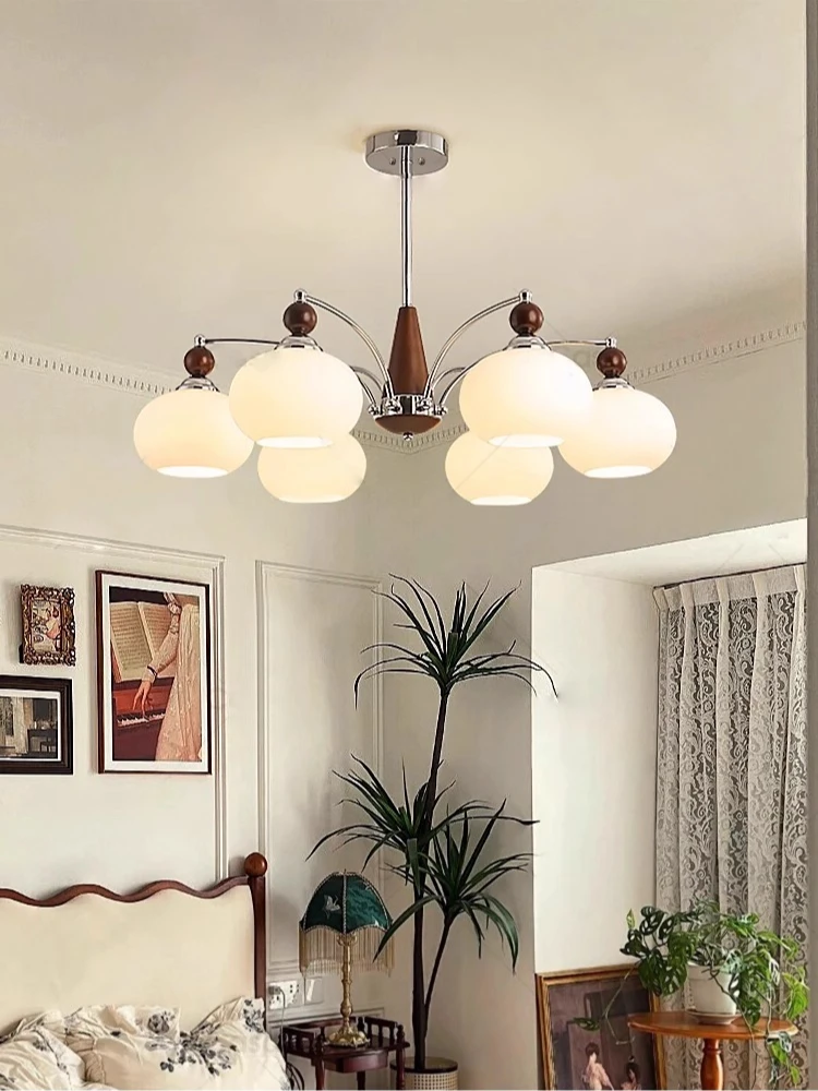 Middle ancient style persimmon lamp, solid wood retro restaurant lamp, French bedroom lamp, Bauhaus living room pendant lamp