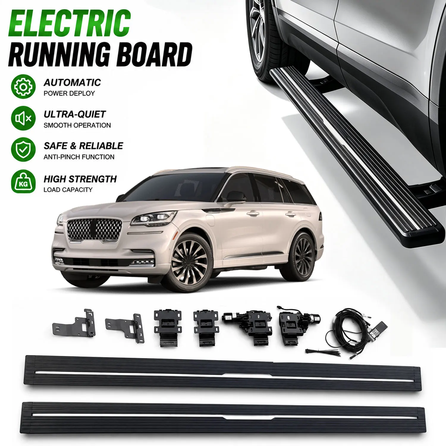 Fits for 2020-2026 Lincoln Aviator Deployable Power Electric Running Boards, Aluminum Retractable Side Step Nerf Bars
