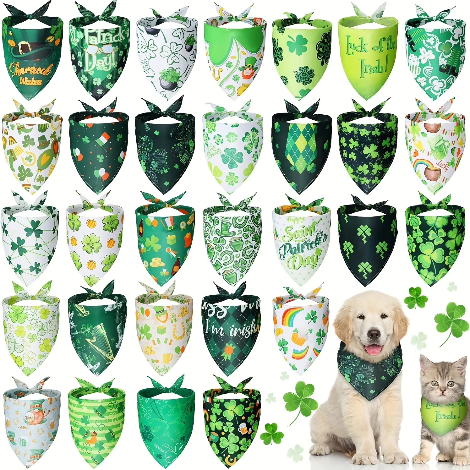 30 Stück St. Patrick's Day Hunde-Bandana-Schal-Zubehör, Frühling, Sommer, Urlaub, Hunde-Bandana, Haustier-Dreiecksschal, weiches Lätzchen für Haustiere und Katzen – Detail 1