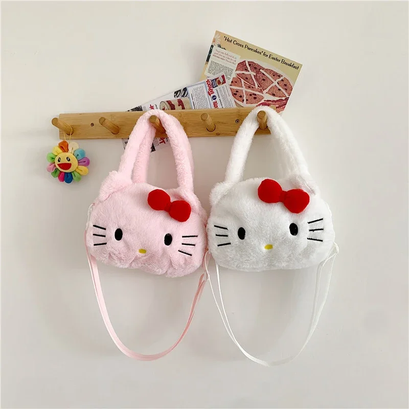 Bolso de peluche de Hello Kitty para niños, mochila cruzada suave de dibujos animados, regalo de cumpleaños, Kawaii, Cinnamoroll Kuromi