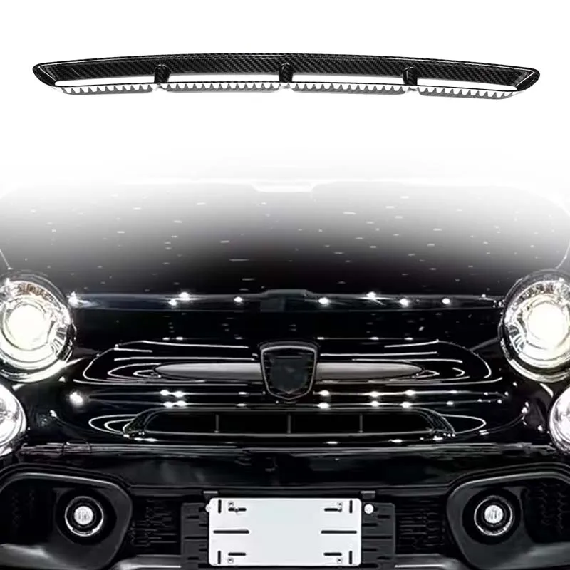 

1Pcs Real carbon fiber For Abarth 595 695 2017+Car front grille decorative strip sticker car exterior protection accessories