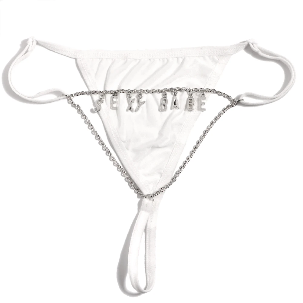 Sexy Girls New perizoma Bar Party Gift SEXY BABE DADDYS LOVE ME KISS ME F ** K ME B * TCH argento metallo lettera vita bassa Stretch nero