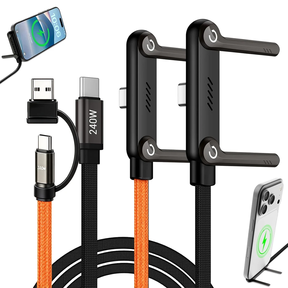 Foldable Charging Cable With Integrated Stand Fast Charging Cable Phone Tablet 240W Ultra-Fast Data Cable Phone Holder