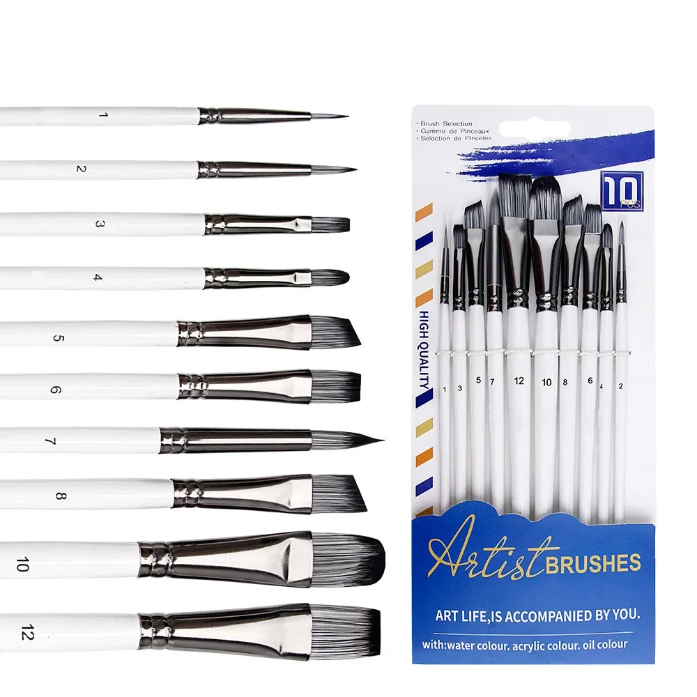 Oil Painting Pen Set of 10 pcs set Black Aluminum Tube Student Painting White Pole Watercolor Acrylic Paint Brush  art tools