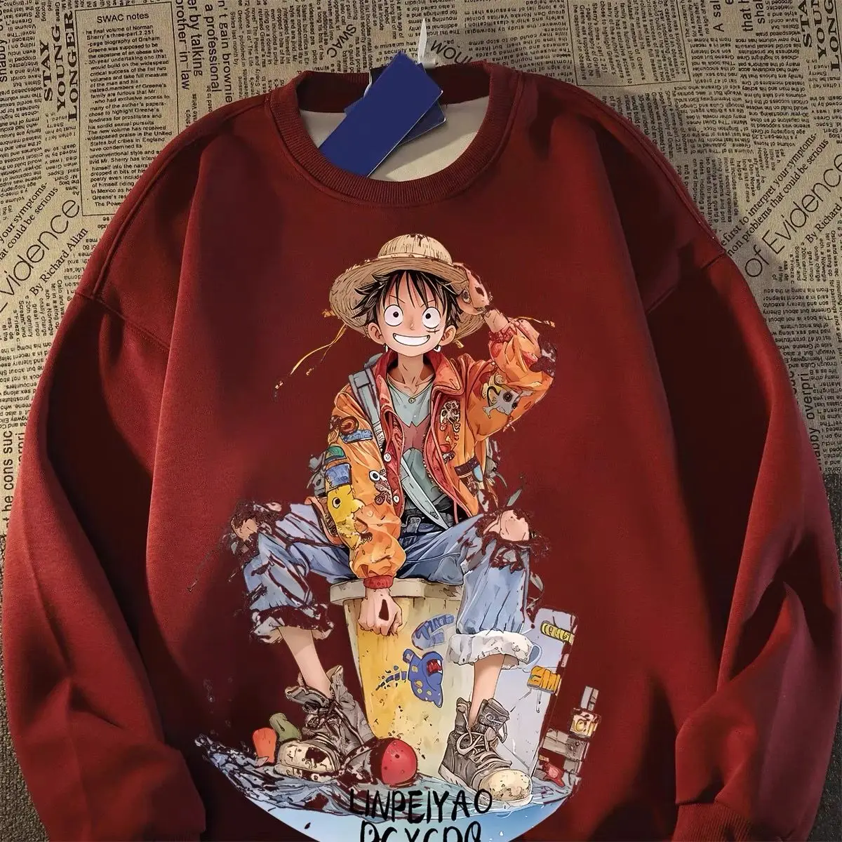 새로운 원피스 스웨트 남성용 일본 애니메이션 주변 장치 긴 소매 라운드 넥 얇은 자켓 Monkey·D·Luffy Holiday Gift