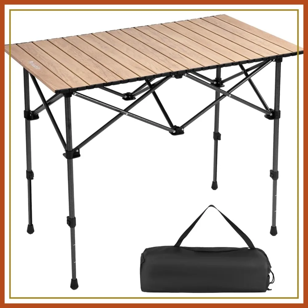 

Folding Camping Table, Portable Aluminum, Adjustable Height, Wood Grain, Lightweight with Carry Bag, Indoor Outdoor Use