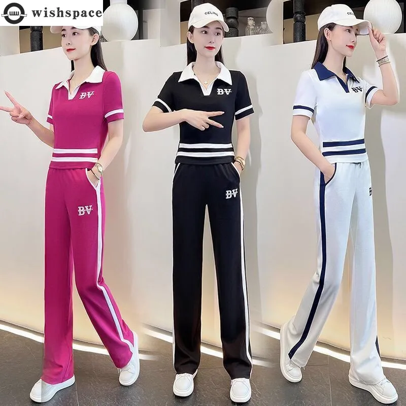 

Leisure Sportswear Set for Spring and Summer New Korean Version Loose Fitting Short Sleeved Fashion and Age Reducing Two-piece