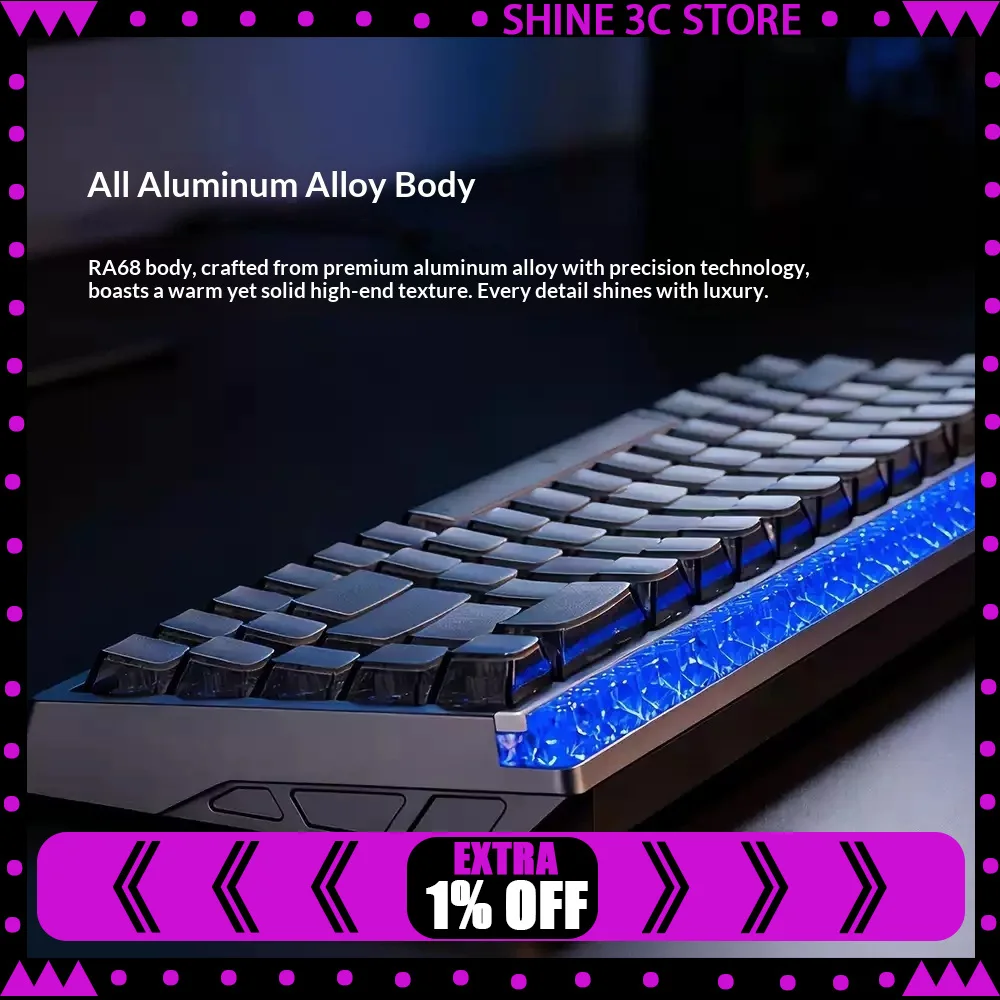 Teclado Gamer IROK RA68 com Switch Magnético, 68 Teclas, Alumínio CNC, Polling de 512K, 8KHz, 0.07ms, RGB, Com Fio