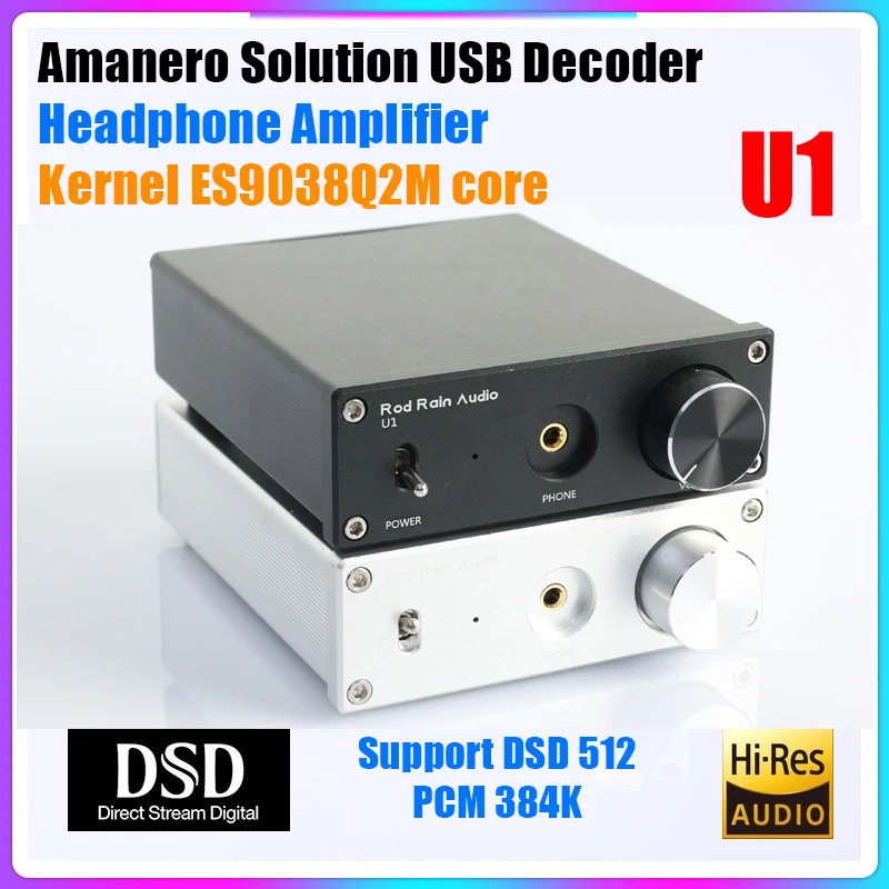 

Rod Rain Audio U1 ES9038Q2M DAC Amanero USB Card 384KHz DSD512 Hifi Audio Decoder Headphone DAC Amplifier Board Sound Decodering