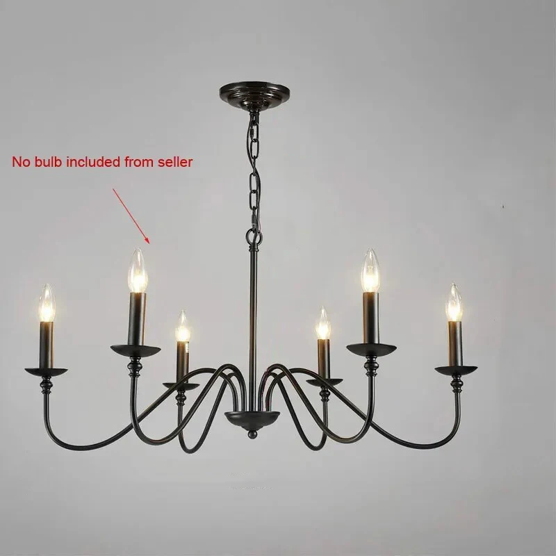 Modern Simple American Iron Chandelier Light Personality Living Room Kitchen Dining Room Lamp Bedroom Study Candle Lighting