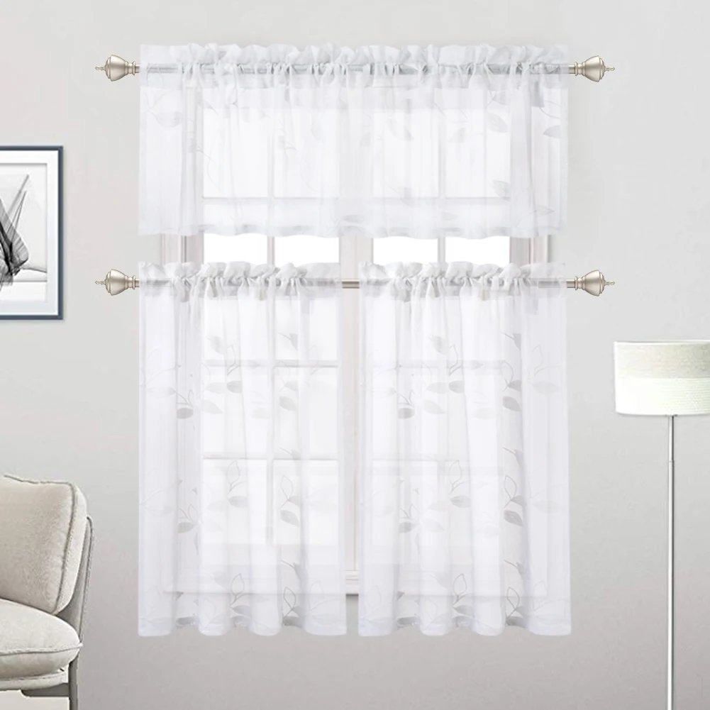 Short Tulle Window Curtains Sheer Voile Curtain Kitchen Cabinet Bedroom Home Room Decor Small Drapes