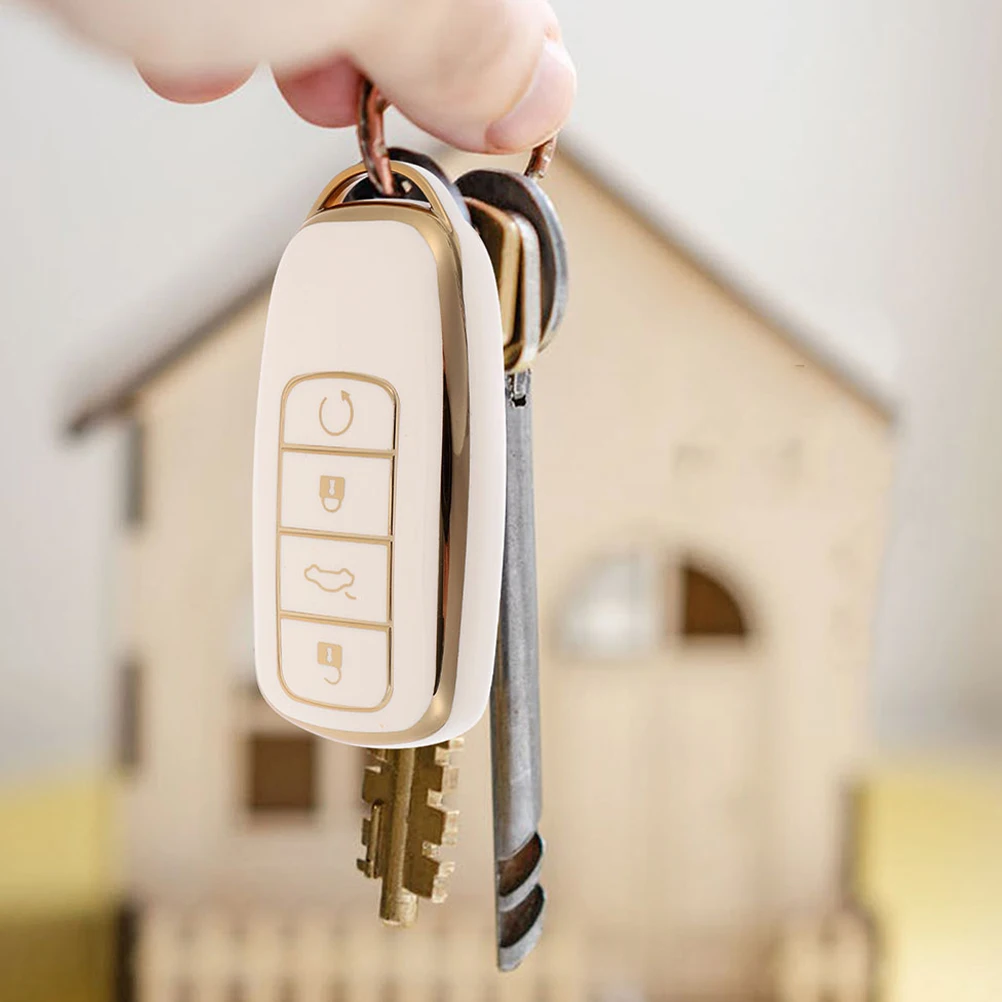 

2 Pcs Car Key Shell Case Cover Protective Fob Protector Keychain Box White Auto