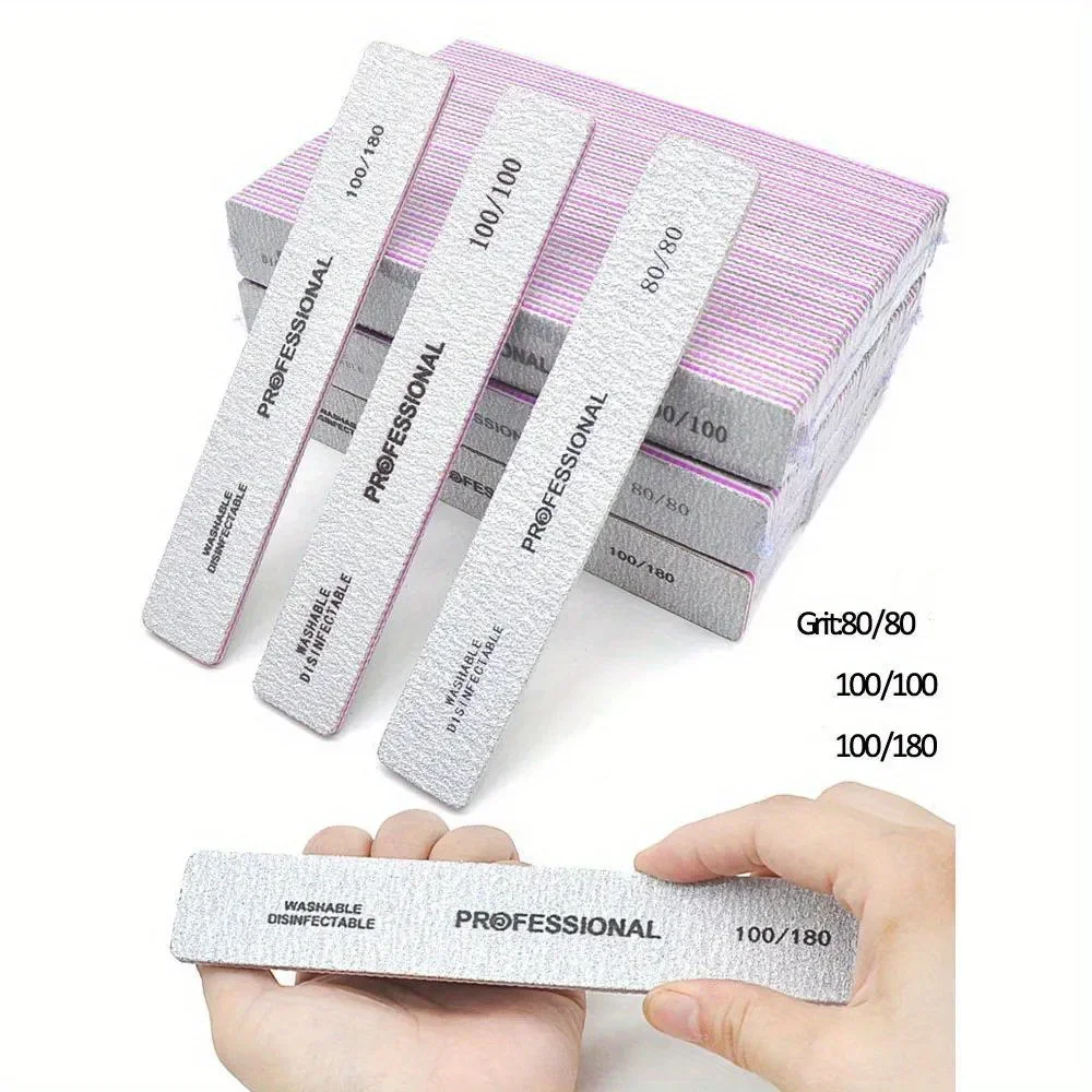 2Pcs Thickened Rectangular Purple Core Adhesive Nail Files 80/100/180 Double-Sided Nail Polishing Professional Care Tools