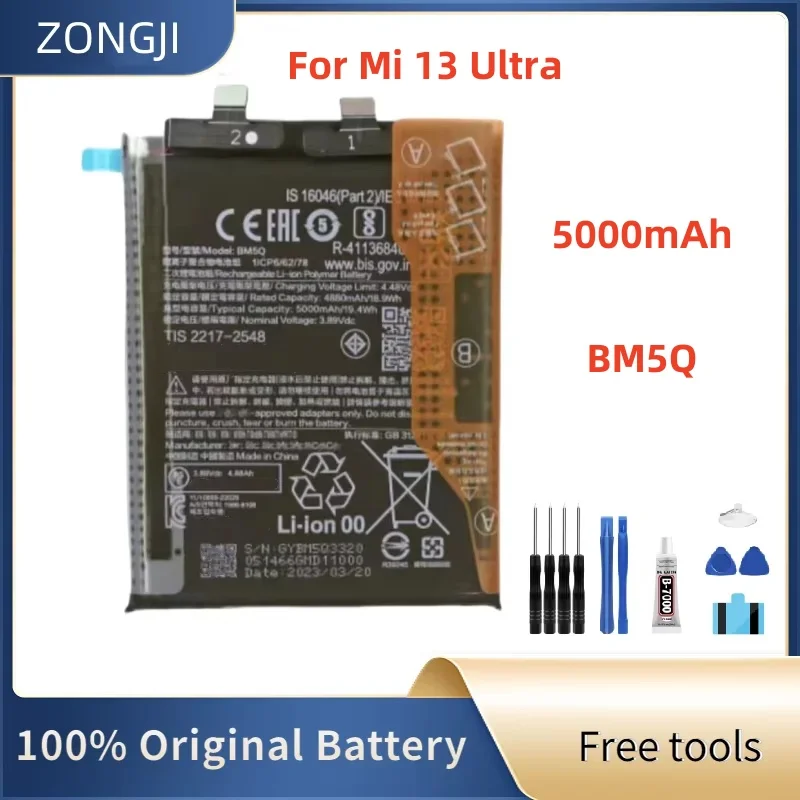 

New Battery 5000mAh BM5Q Replacement Battery For Mi 13 Ultra 13Ultra Mobile Phone Batteries +Free Tools
