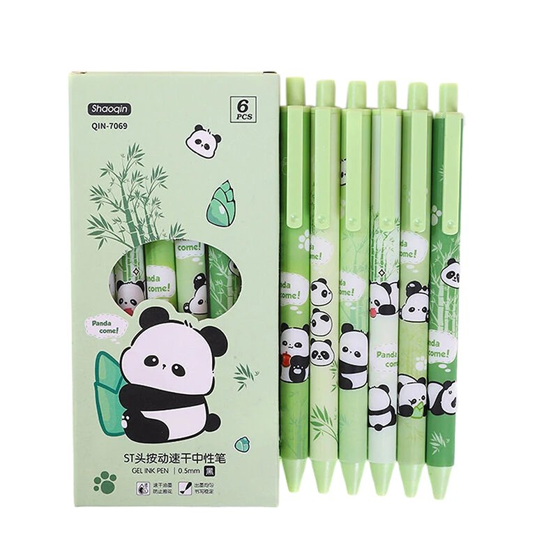 6Pcs Cute Cartoon Panda Gel Pen Funny Pressing Pens Lovely Panda Smoothly Writing Pens School Student Stationery Supplies