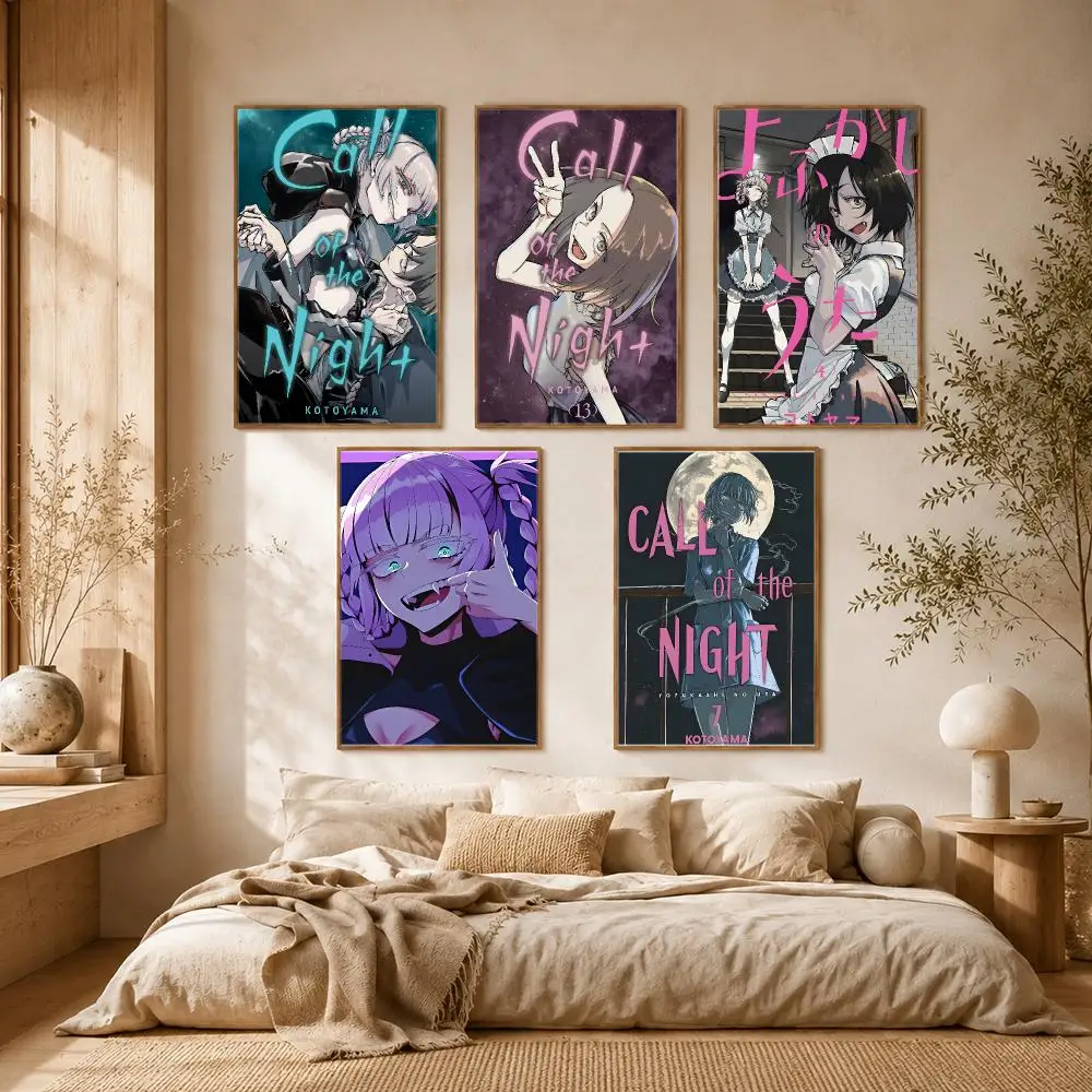 Call of the Night Anime Urban Vampire Poster Self-adhesive Advanced Aesthetic Printing Paper Wall Art for Living Room Home Decor