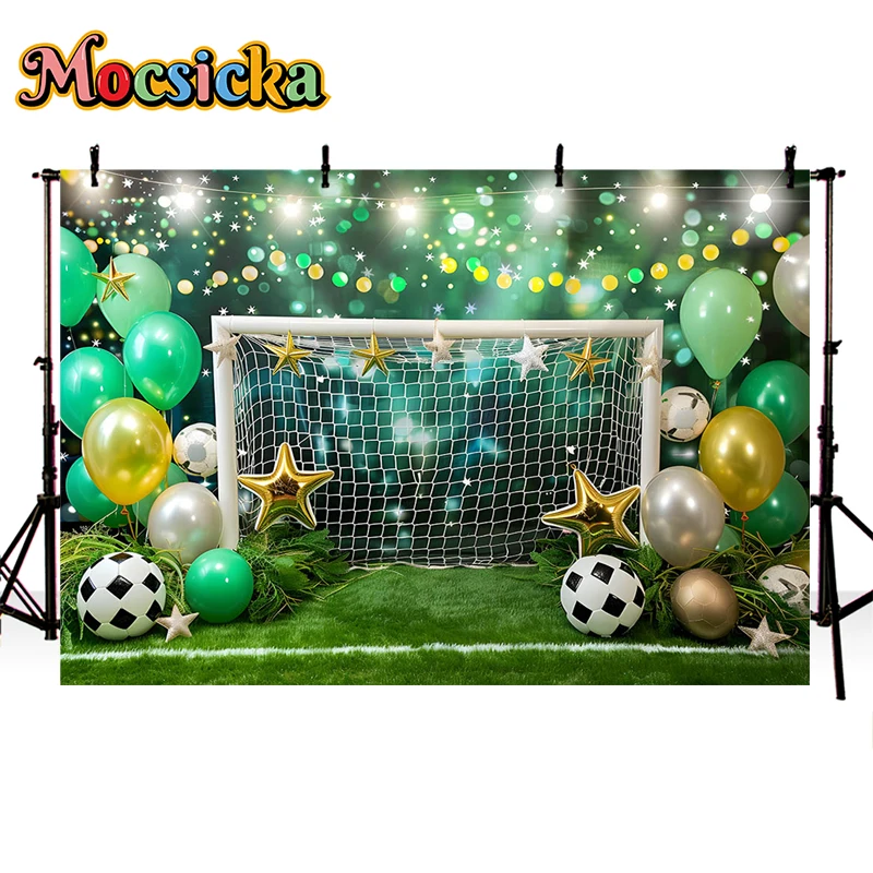 Mocsicka Photography Background Green Football Stadium Balloon Decor Cake Smash Kids Birthday Party Backdrop Photo Studio