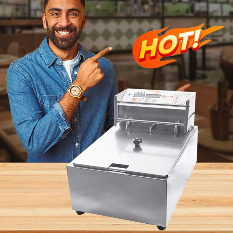 110V 220V Electric Fryer Machine Stainless Steel Single Tank 6L Deep Fryer Restaurant Equipment Chicken Chips Fryer