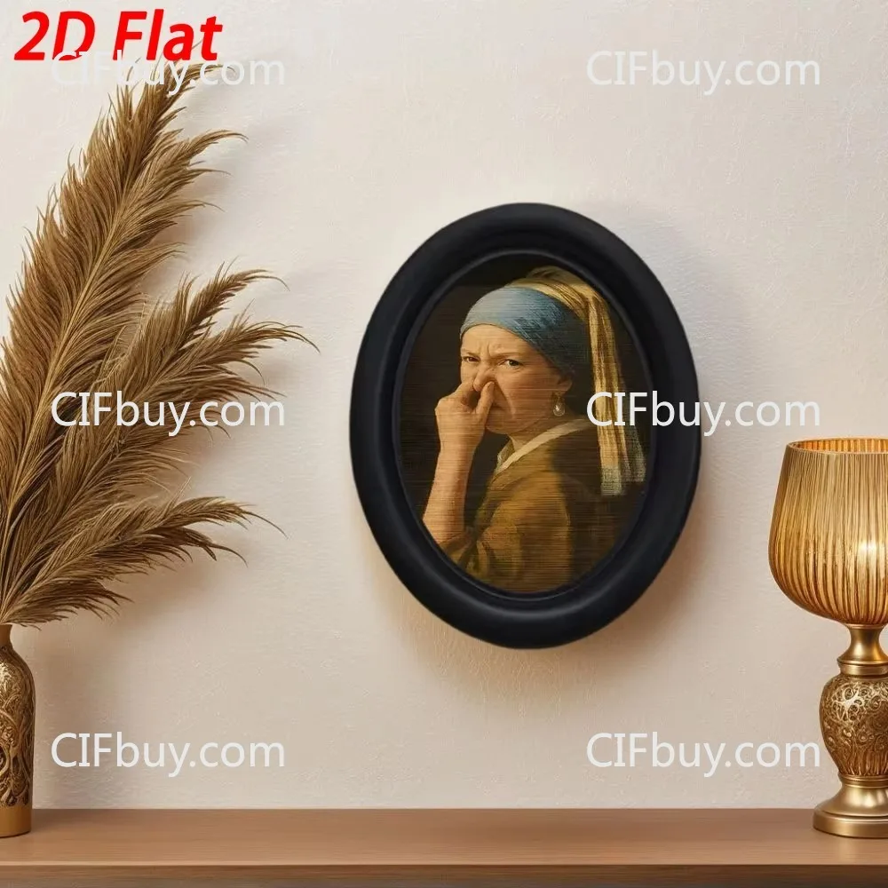 CIFBUY Iron Metal Wall Art Funny Girl With Pearl Earring Ornament Metal Oval Black Frame Decor for Home Bedroom Wall Decor