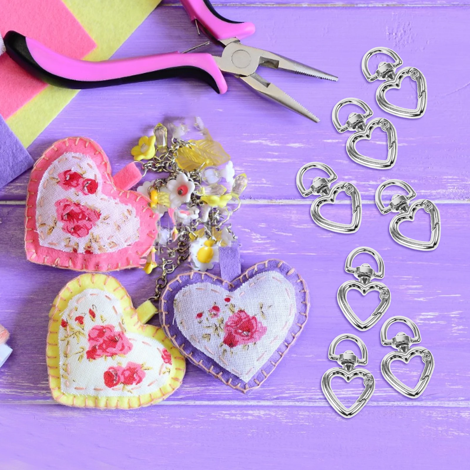 

10pcs Heart Shaped Spring Key Ring D Clasp Metal Snap Hook For Diy Crafts Bag Accessories Decorations Keychains