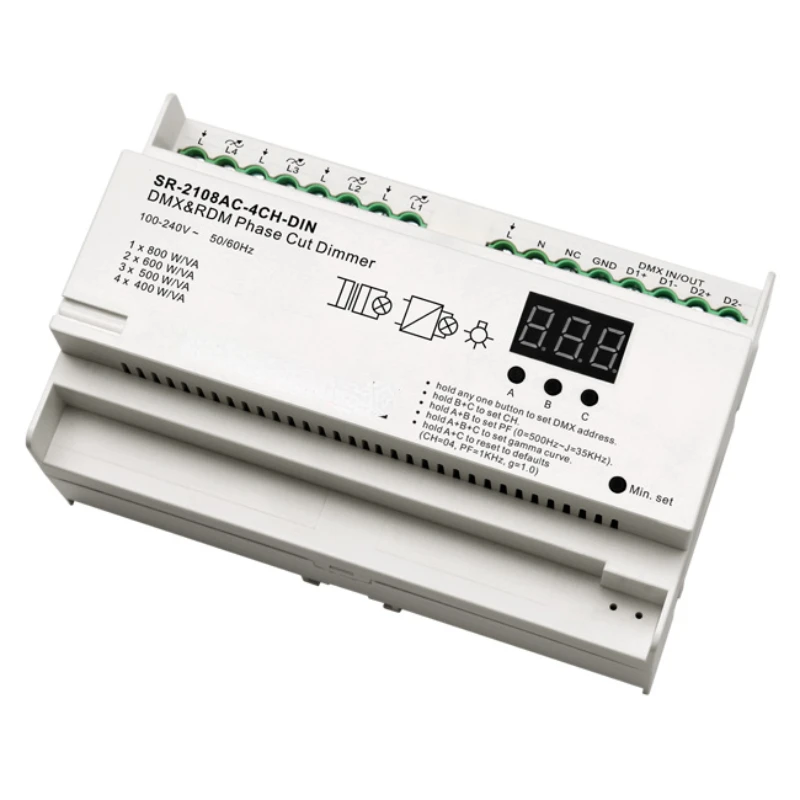 4CH DIN rail AC triac led dimmer SR-2108AC-4CH-DIN