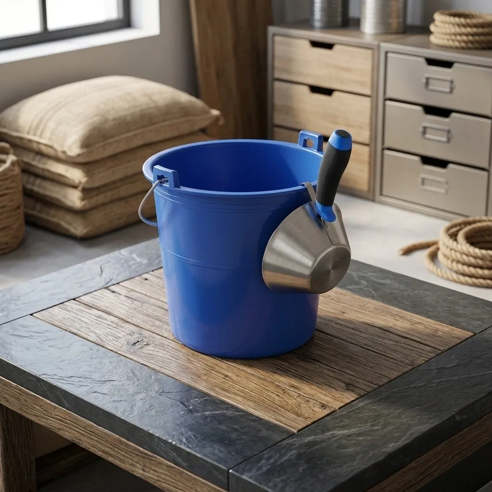 Stainless Steel Ash Scoop for Cement Plaster Coating Mixing with Ergonomic Handle and Wall Mountable Hanging Hook