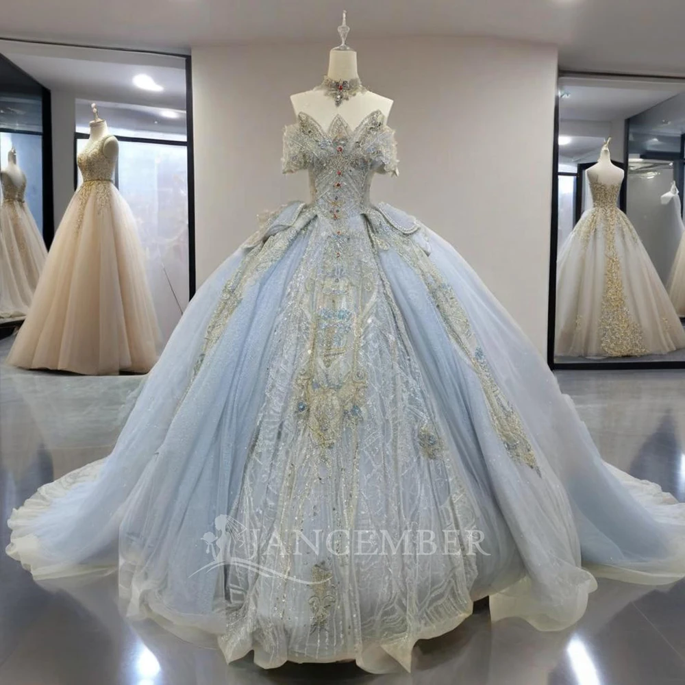 

Simple Wedding Dresses Ball Gown Bridal Gowns Off The Shoulder Robe Princess Sweep Train Crystal Vestidos De Novia Customized