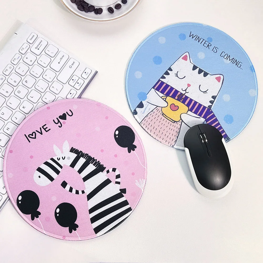 Kawaii Cat Bear Zebra Round Mousepad Smooth Cloth Surface Anti-Slip Gaming Office Mouse Mat Cute Desk Pad for Girls Mouse Pad